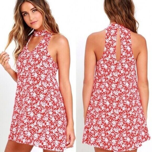 Lulus Lean Close Floral Print Swing‎ Dress in Red Size Extra Small - Picture 1 of 7